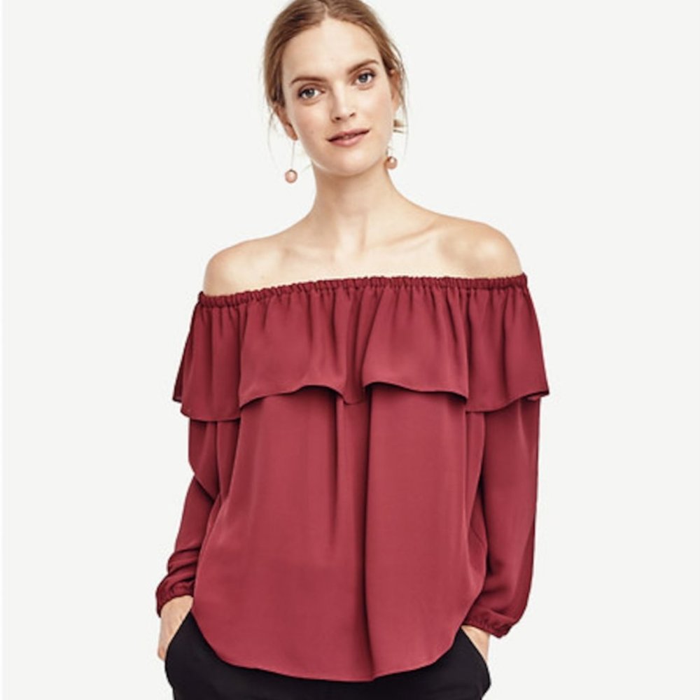 ANN TAYLOR COLD SHOULDER RUFFLE TOP